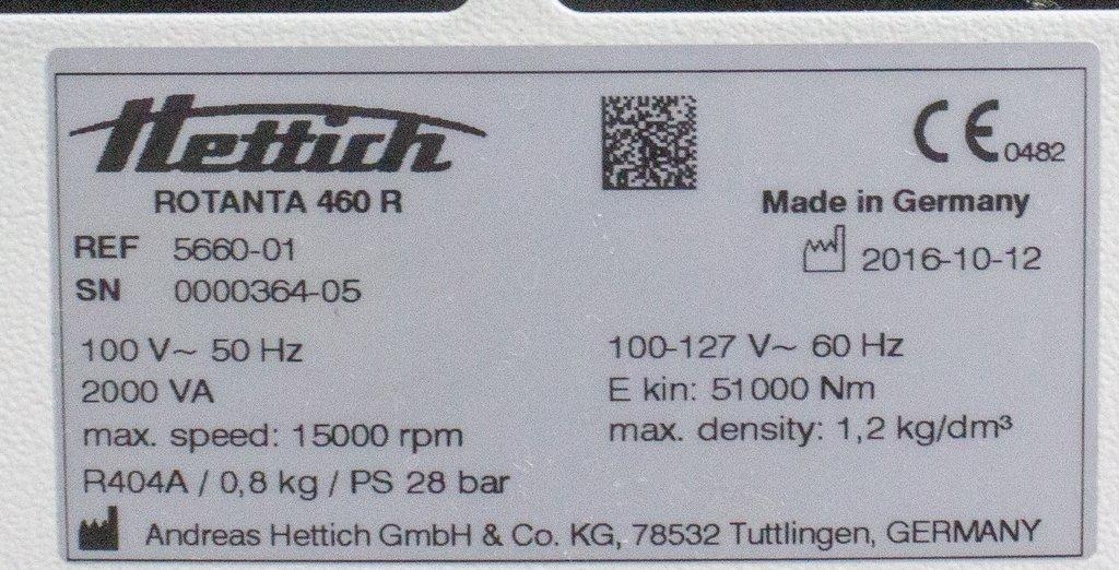 Hettich Rotanta 460R Benchtop Centrifuge -20 to +40C 15K RPM 4x1000ml