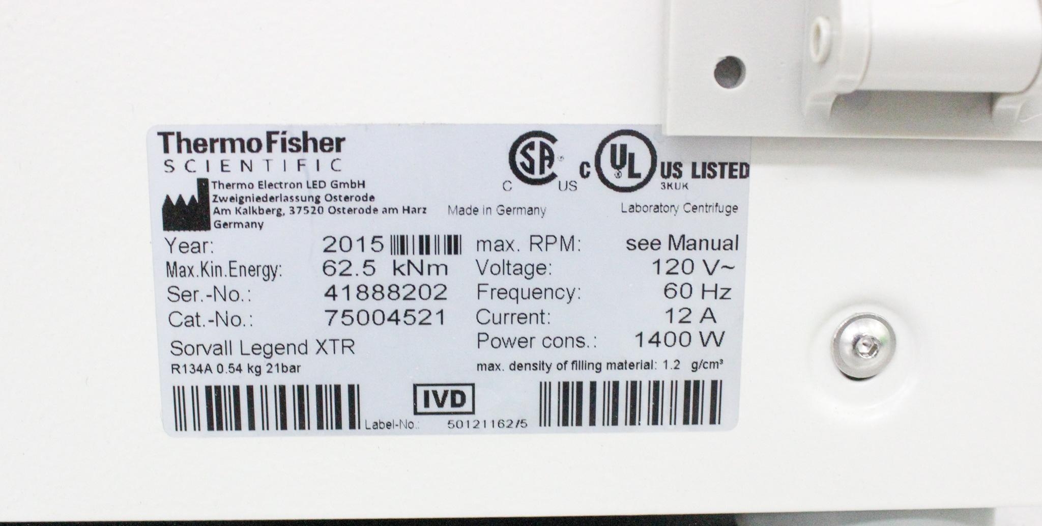 Thermo Sorvall Legend XTR Centrifuge Refrigerated High Capacity 15200 RPM