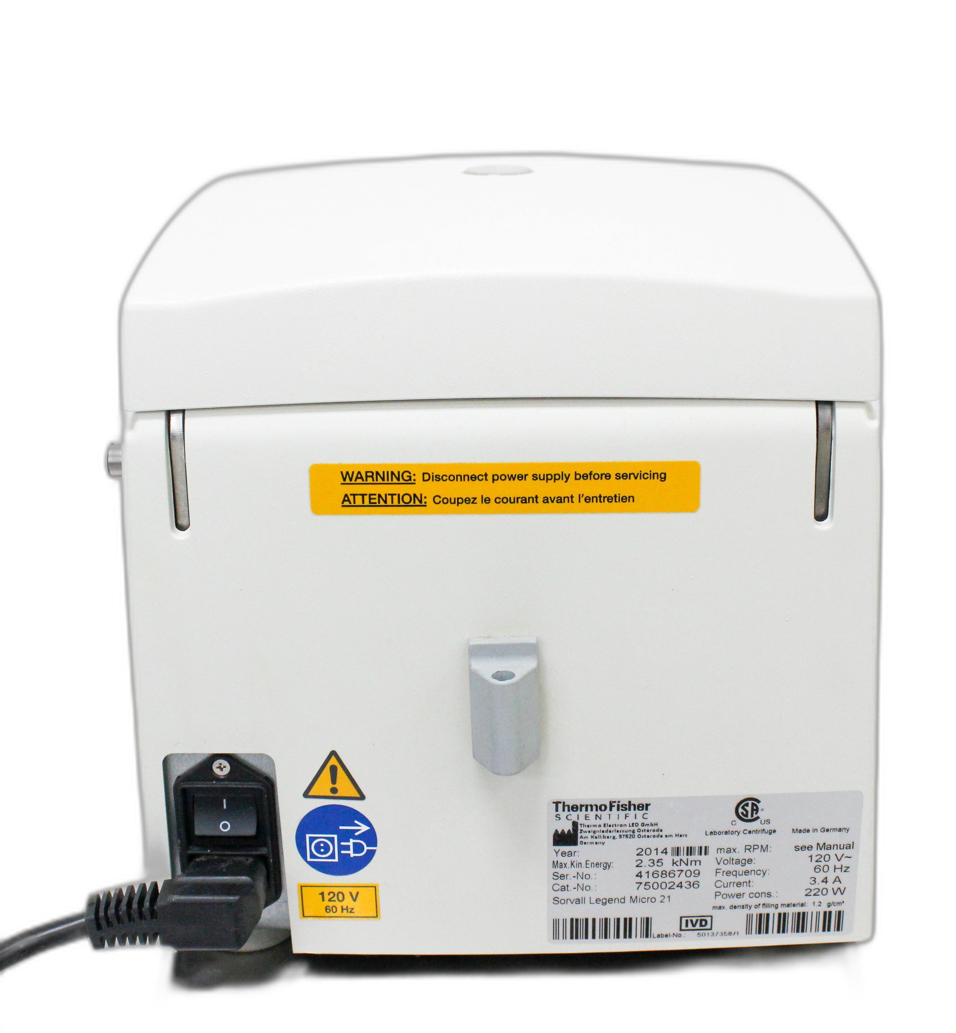 Thermo Sorvall Legend Micro 21 Microcentrifuge 24-Tube Capacity 14800 RPM