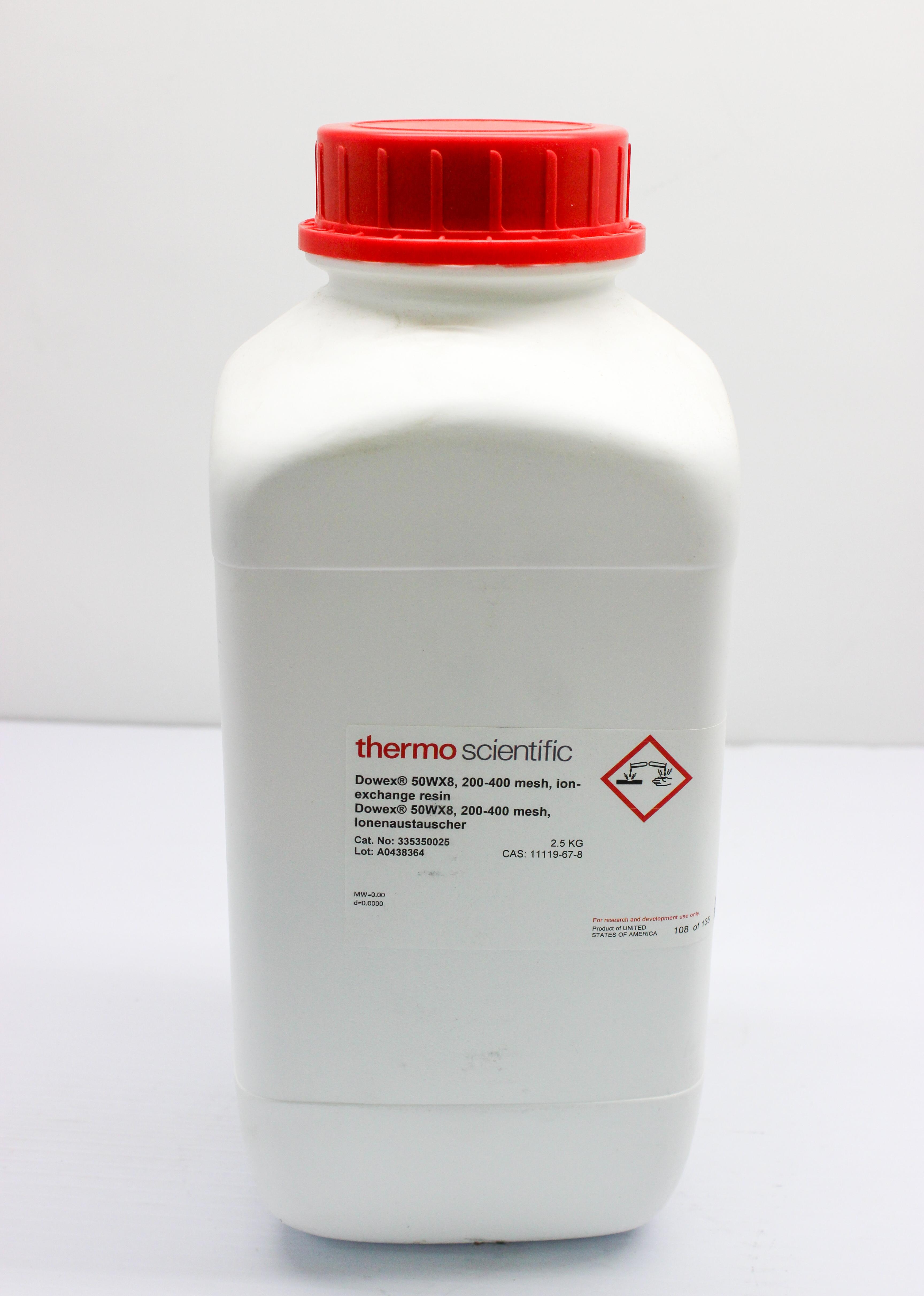 Thermo Dowex 50WX8 Ion Exchange Resin Cation Separation 200-400 Mesh 2.5KG