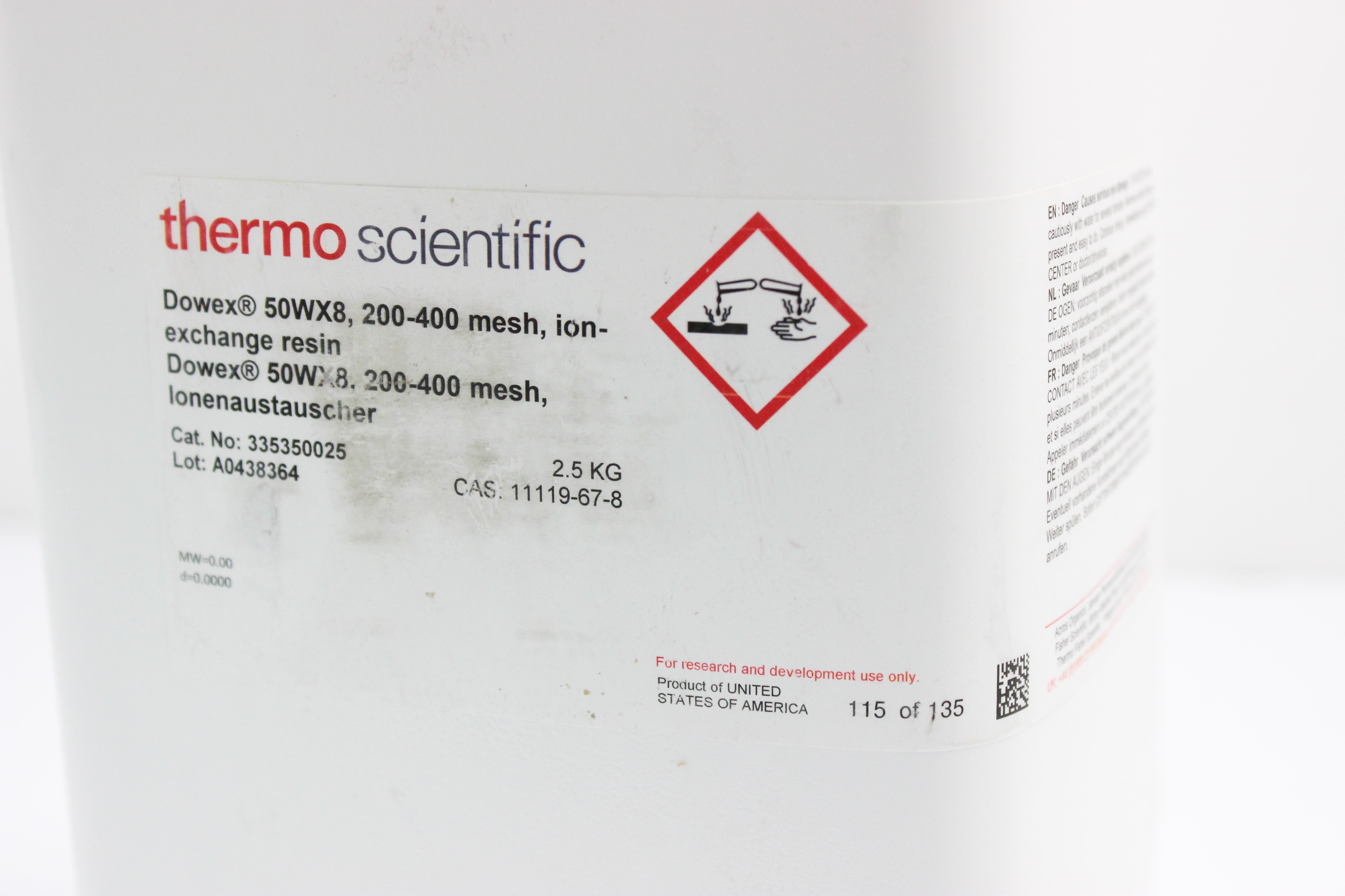 Thermo Dowex 50WX8 Ion Exchange Resin Chromatography 200-400 mesh 2.5KG