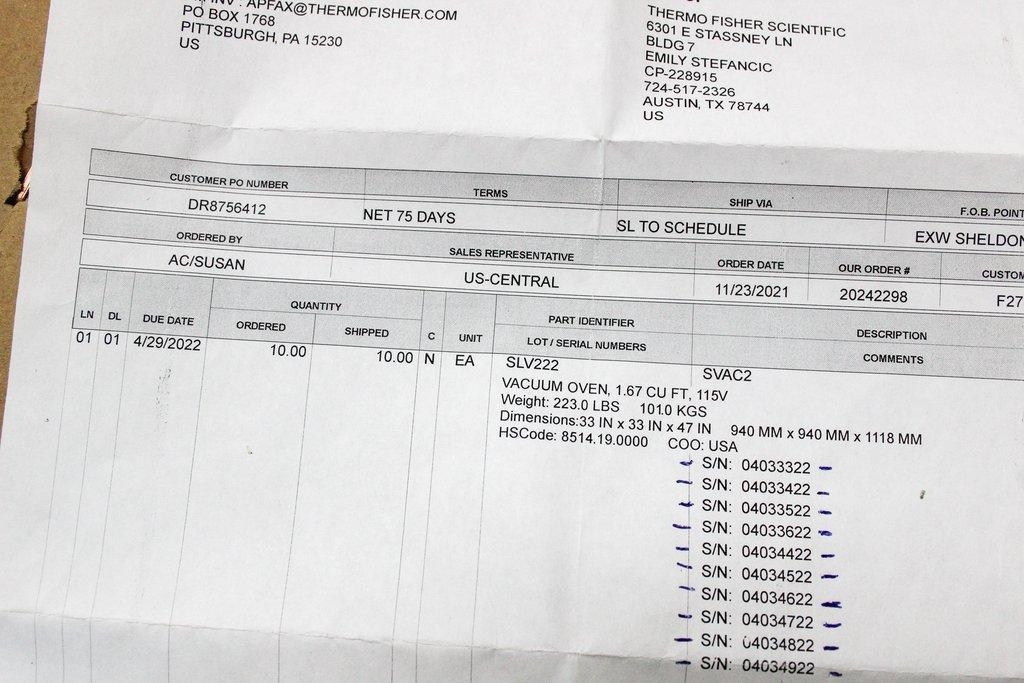 Sheldon Shel Lab SLV222 Vacuum Oven 1.67 Cu Ft 115V 60Hz New