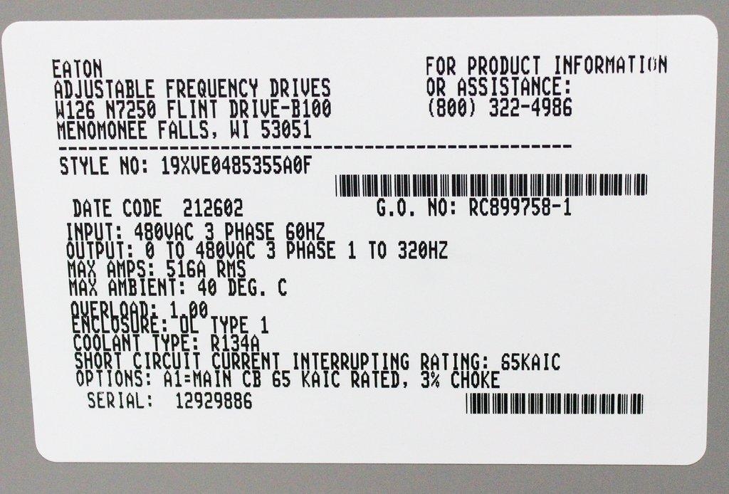 Carrier 19XVE0485 CH72 Enclosure VFD Control Liquid Chillers 480V 60Hz