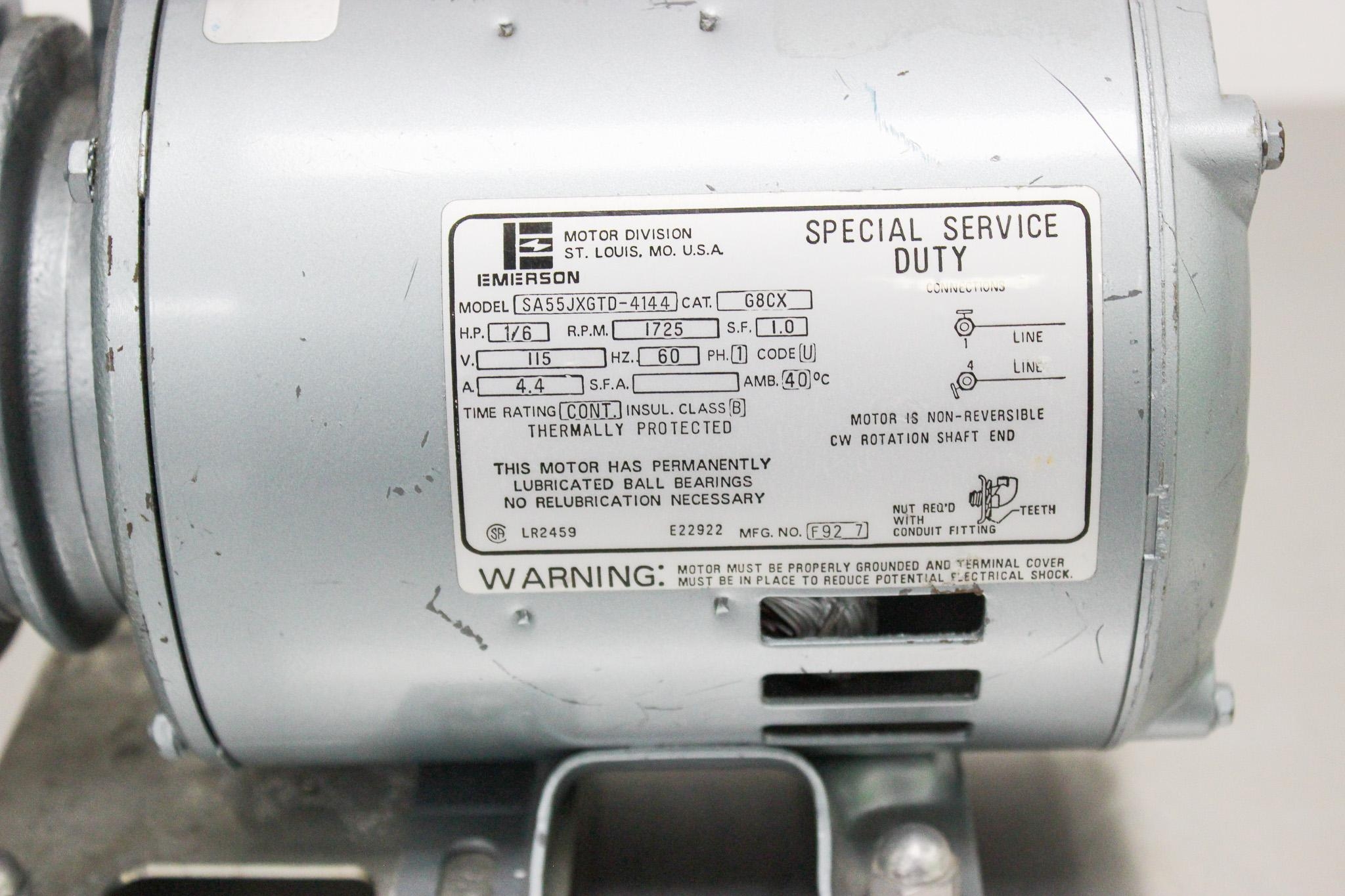 Emerson SA55JXGTD-4144 Pump Vacuum Pump 0.17 HP 1725 RPM 115 V 60 Hz UL CSA Cert