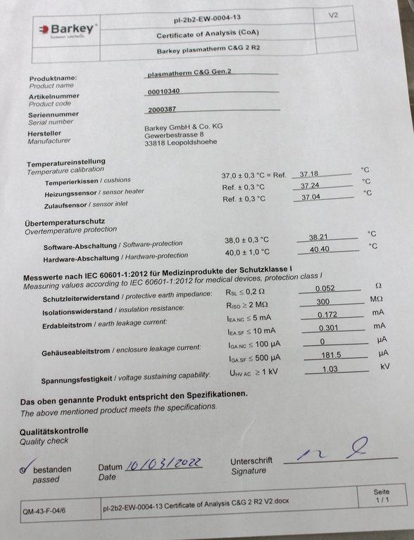 Barkey Plasmatherm C&G Chiller Heater Plasma Warmer 100-120V Heating System