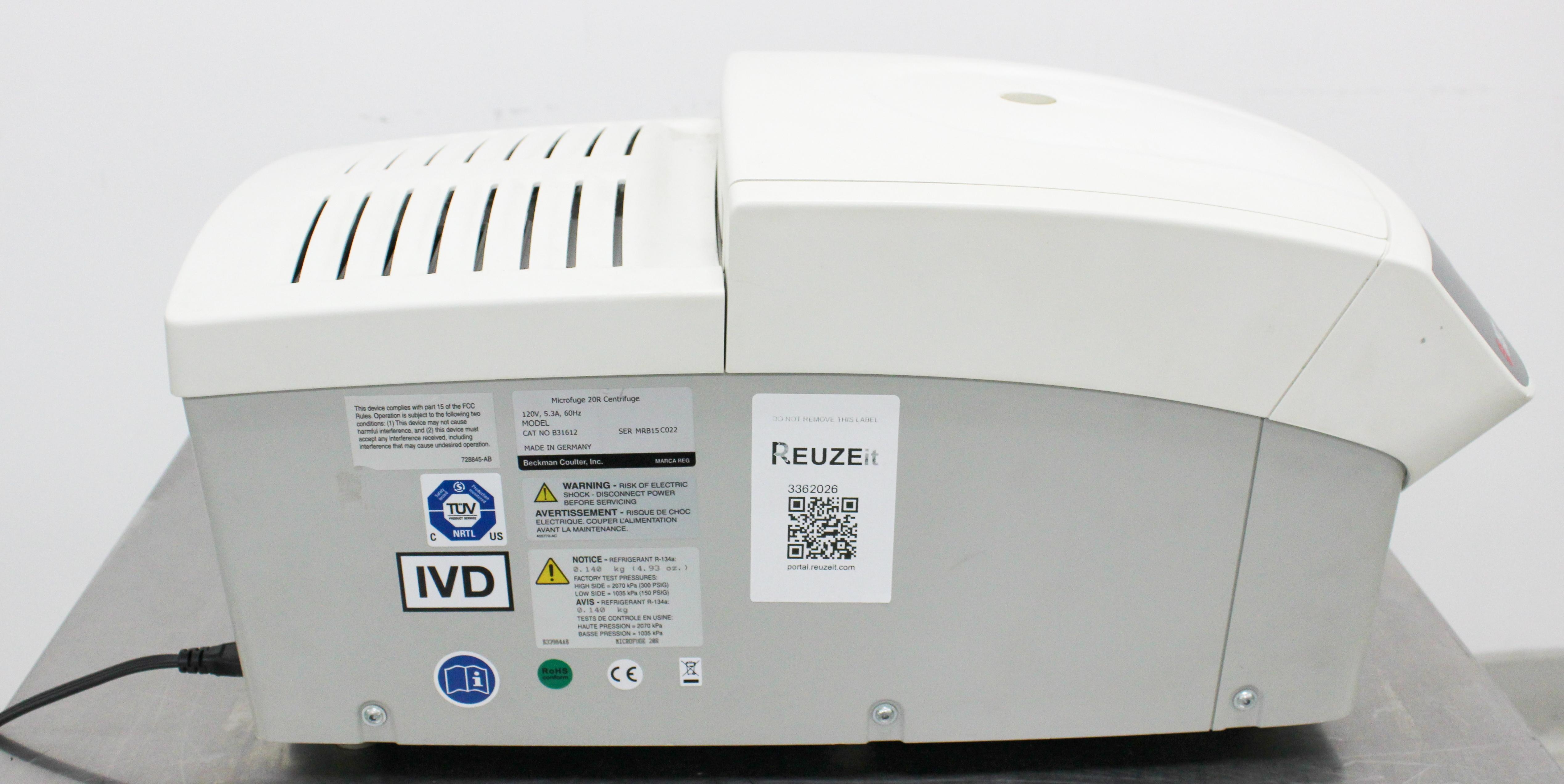 Beckman Coulter Microfuge 20R Centrifuge 15000 RPM, -10C to 40C, 48ml Max