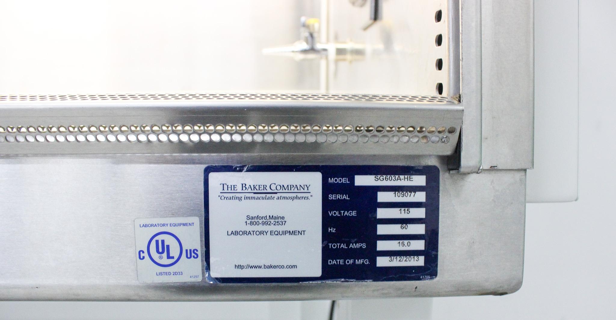 Baker SG603A-HE Biosafety Cabinet Airflow Hood 2013 120V VG Condition