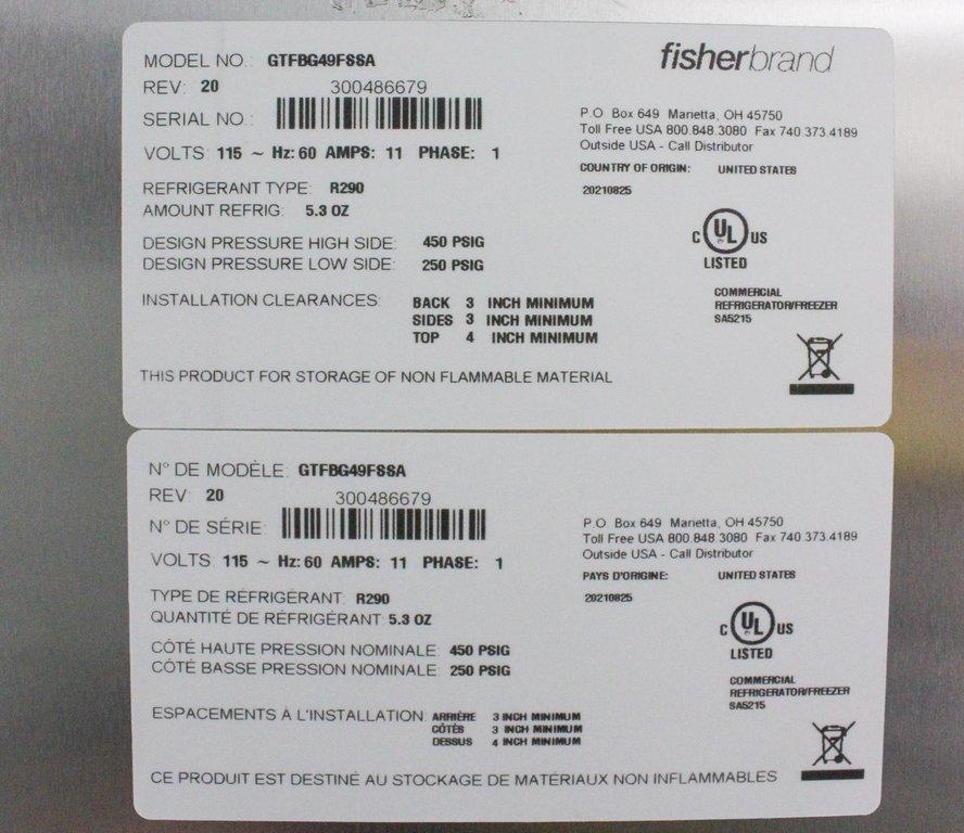 Fisher GTFBG49FSSA Freezer Lab General Purpose 49 cuft R290 -19C to -27C