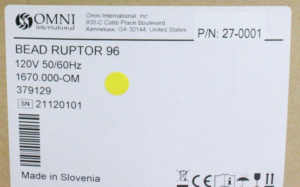 OMNI Bead Ruptor 96 Homogenizer Cryogenic Milling Tube Holder 384 Samples