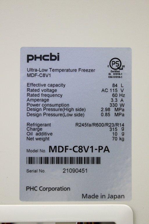 phcbi MDF-C8V1-PA Ultra-Low Freezer -80C 3.0 cu ft VIP Plus Lab Cold Storage