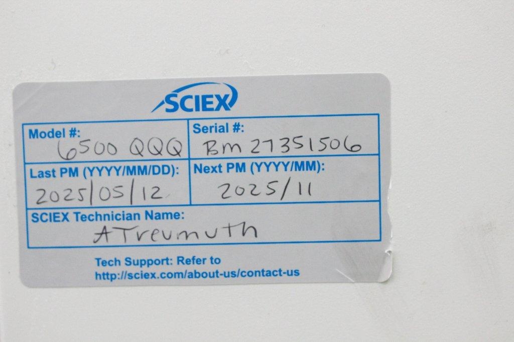 AB Sciex Triple Quad 6500 Mass Spec with Table and Pumps, 200-240V, G Cond