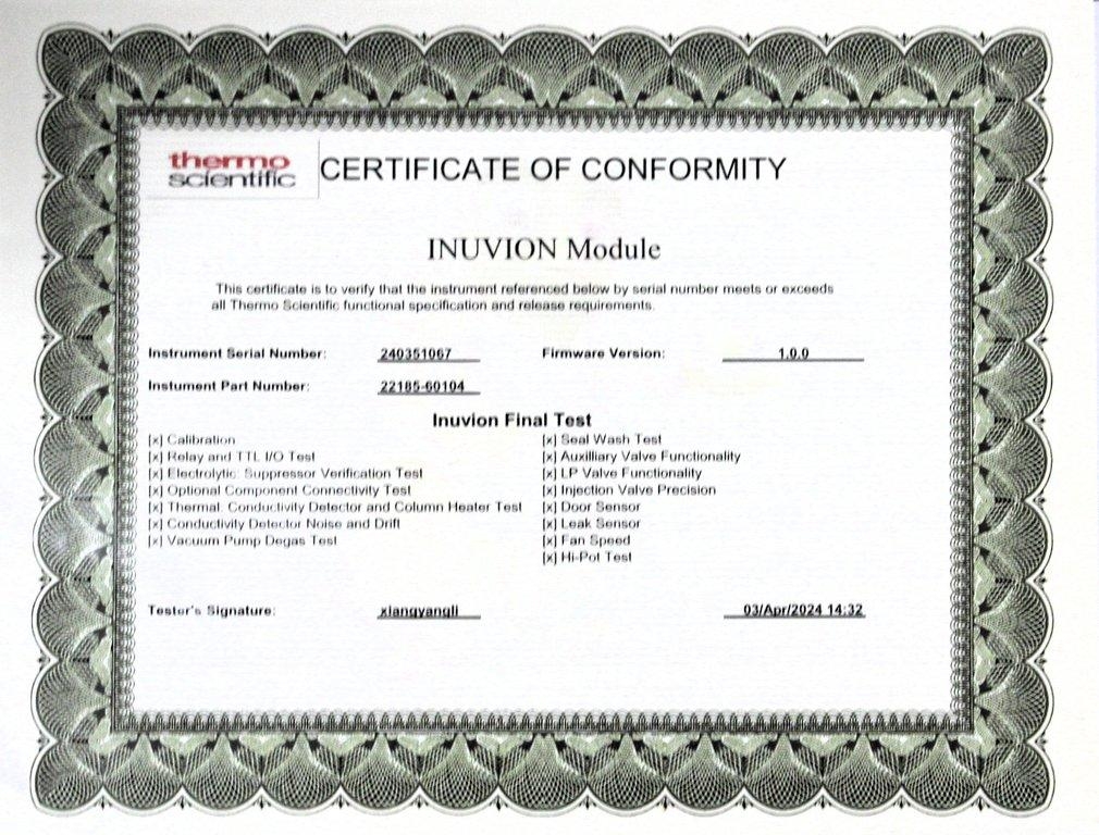 Thermo Scientific Dionex 22185-60104 Inuvion IC System with Conductivity Detector