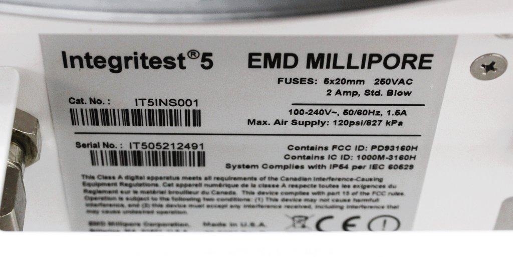 EMD Millipore Integritest 5 IT5INS001 Integrity Tester with Power Cords