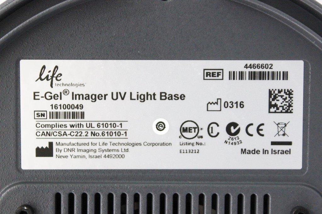 Life Technologies E-Gel Imager Camera Hood with UV Light Base Imaging