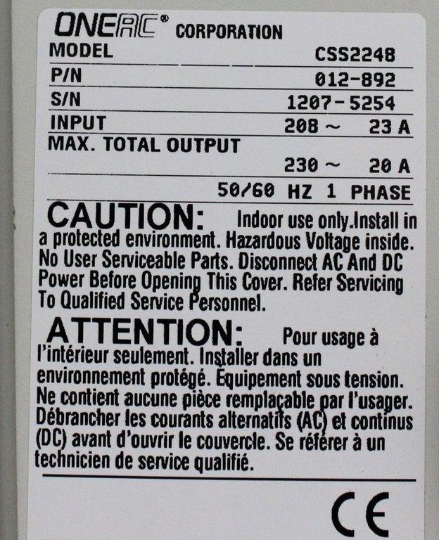 OneAC CSS2248 Power Conditioner System 50/60Hz Testing 208V Function