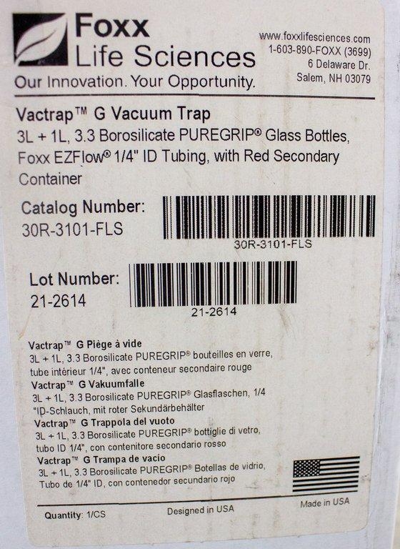 Foxx Vactrap G Vacuum Trap System 3L Glass Bottles GL45 Cap Lab Use