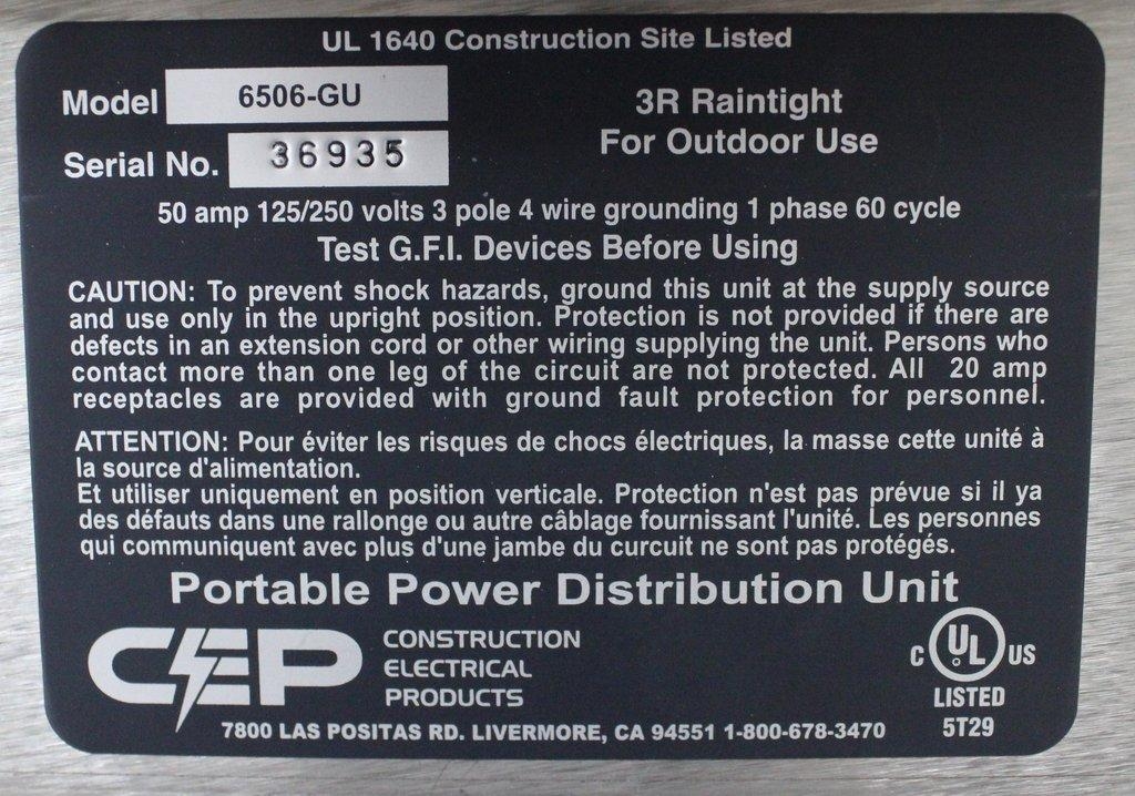 CEP 6506-GU Portable Power Distribution Unit Outdoor Temp Box Good Condition