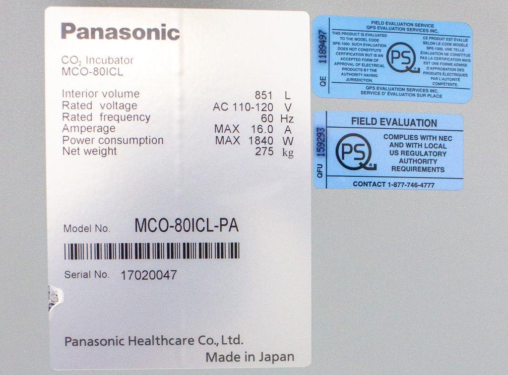 Panasonic MCO-80ICL-PA CO2 Incubator 30 cu.ft. Large Capacity Bioreactor