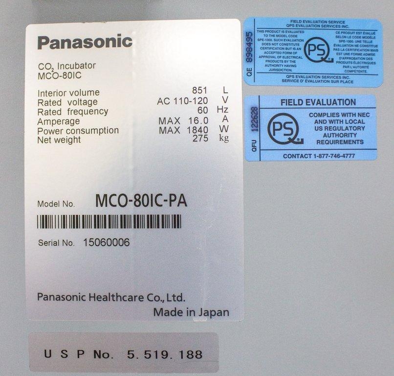 Panasonic MCO-80IC CO2 Incubator with 851L Capacity and 50C Temperature Range