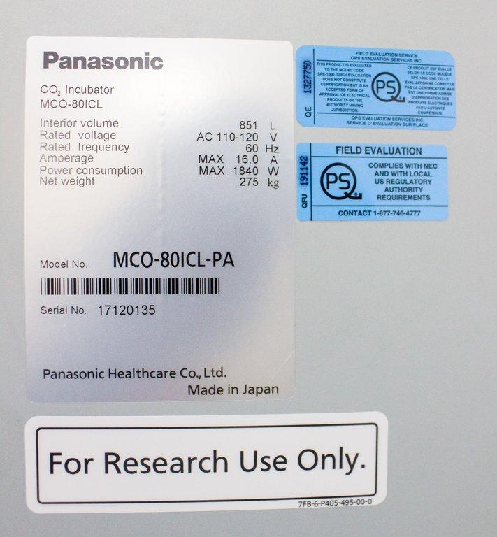 Panasonic MCO-80ICL-PA CO2 Incubator Large Capacity 30 cu.ft. for Cell Culture