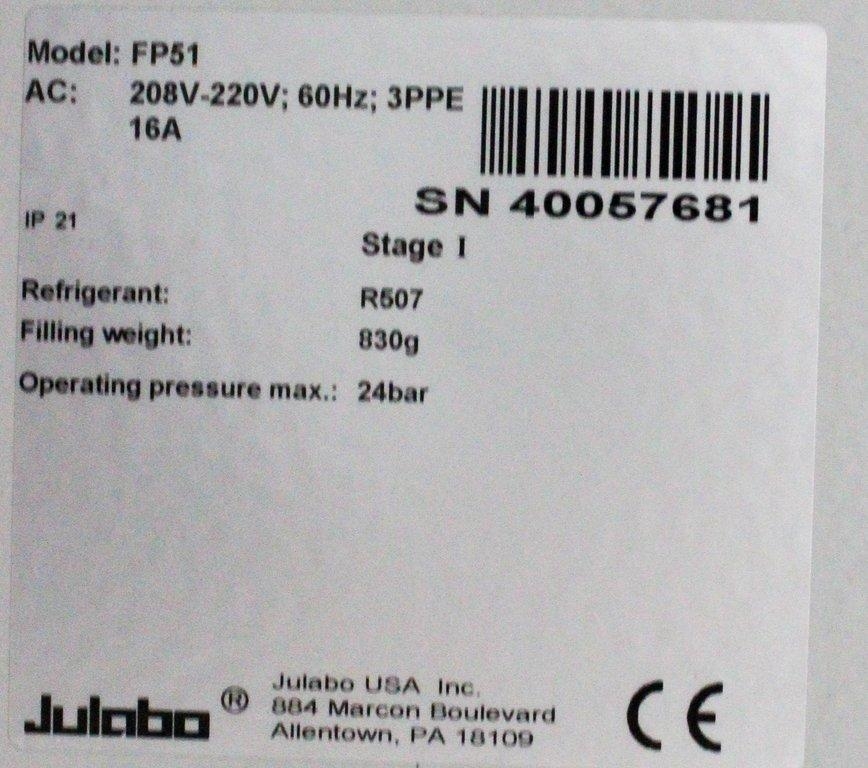 Julabo FP51 Ultra-Low Refrigerated Heater Chiller -51C to +200C 11L Capacity