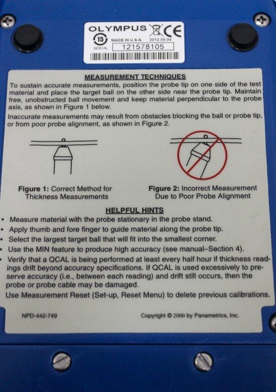 Olympus Magna-Mike 8500 Thickness Gage Hall Effect Model 801PR with Probe