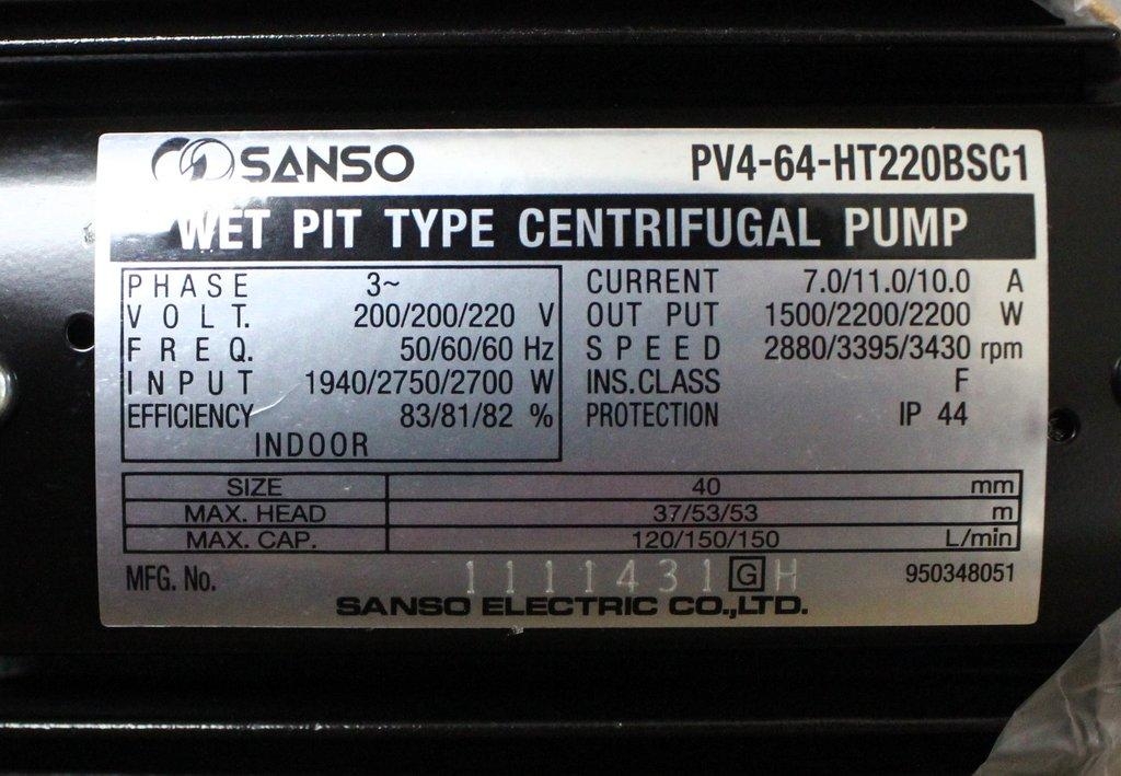 Sanso Electric Co. HRZ-S0099 Centrifugal Pump Wet Pit Type 200-220V