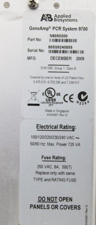 ABI GeneAmp PCR 9700 System High-Throughput Thermal Cycler, 2009, USA
