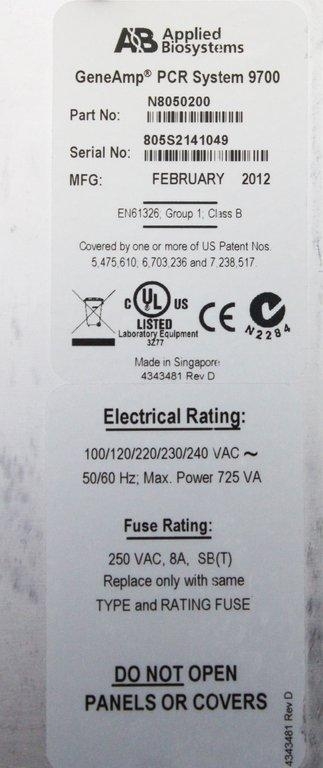 ABI GeneAmp PCR System 9700 96-Well Block Molecular Biology VG 2012