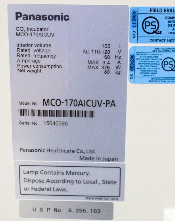 Panasonic MCO-170AICUV-PA CO2 Incubator UV Light Controls Japan Model
