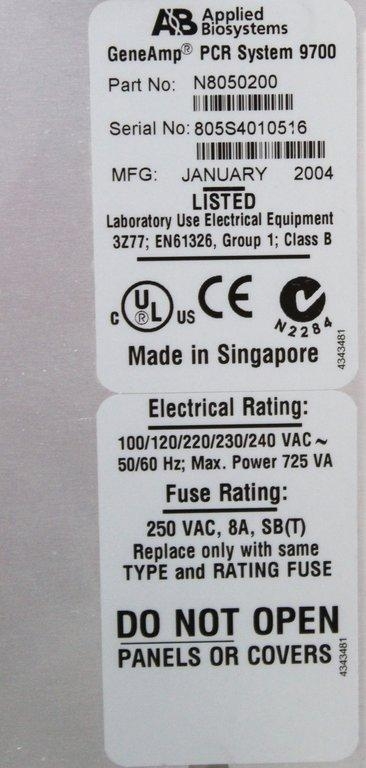 Applied Biosystems GeneAmp PCR System 9700 96-Well Block N8050200, VG