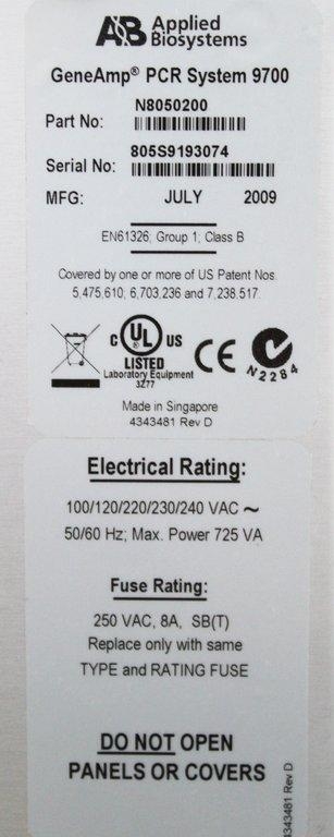 ABI GeneAmp PCR System 9700 96-Well Block PCR Thermal Cycler Tested 2009