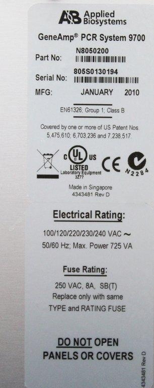 ABI GeneAmp PCR System 9700 Thermal Cycler 96-Well DNA Amplification