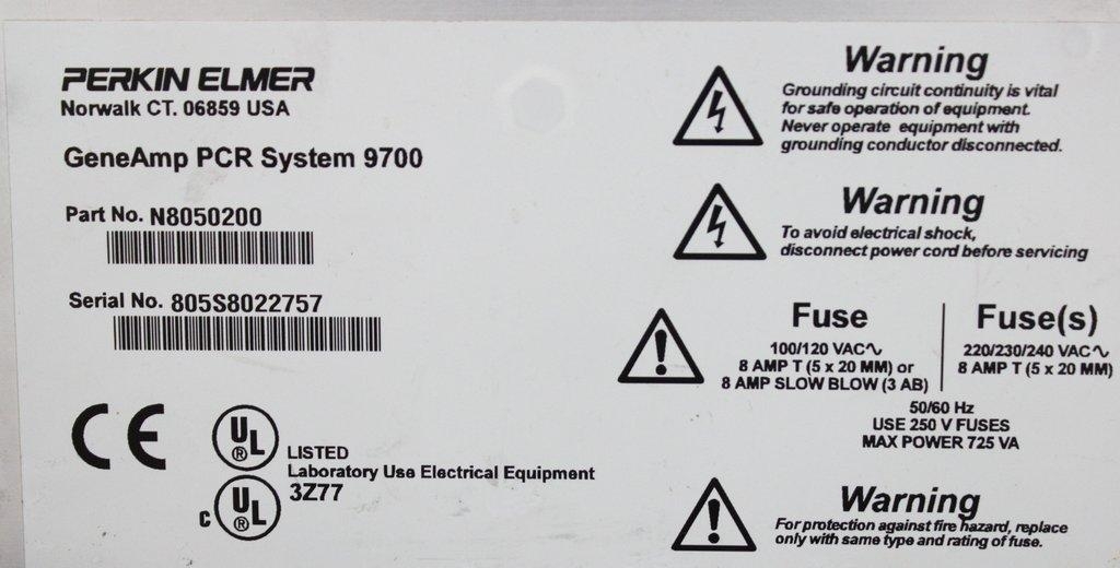 ABI GeneAmp PCR System 9700 96-Well Block Thermal Cycler, VG Condition