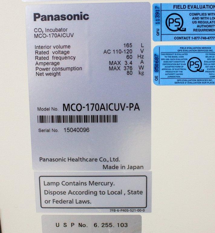 Panasonic MCO-170AICUV-PA CO2 Incubator Environmental Stable Lab Use