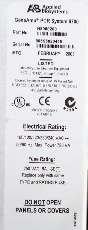 ABI GeneAmp PCR System 9700 PCR Thermal Cycler 96-Well Block 100-240V VG