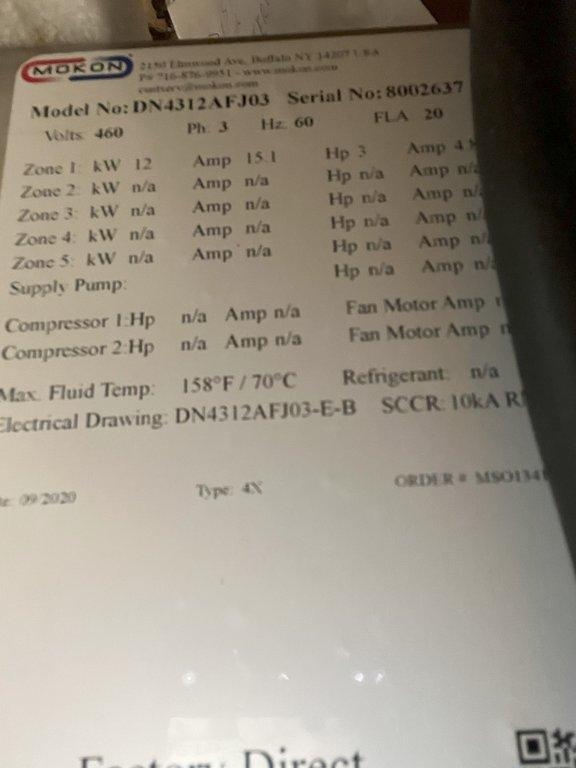 Mokon DT4309AFJ Circulating Water Temperature Control Unit 15gpm 15psi 480V