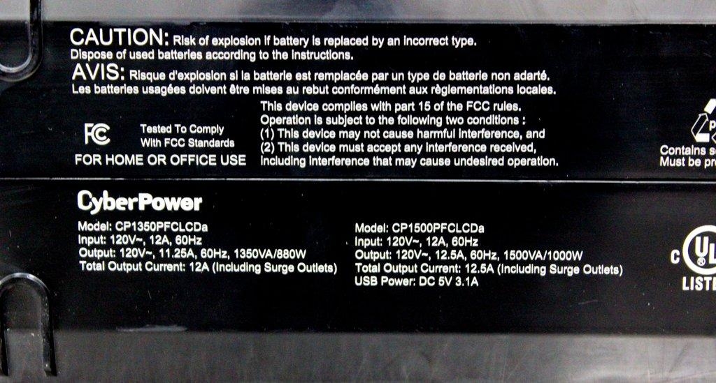 CyberPower CP1500PFCLCD Battery Backup Power Supply 1500VA 900W 120V 60Hz USA
