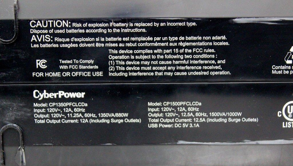 CyberPower CP1500PFCLCD Battery Backup Power Supply 1500VA 120V for Labs