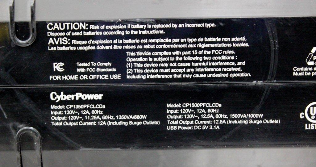 CyberPower CP1500PFCLCD Battery Backup Power Supply 120V 50Hz/60Hz 450W