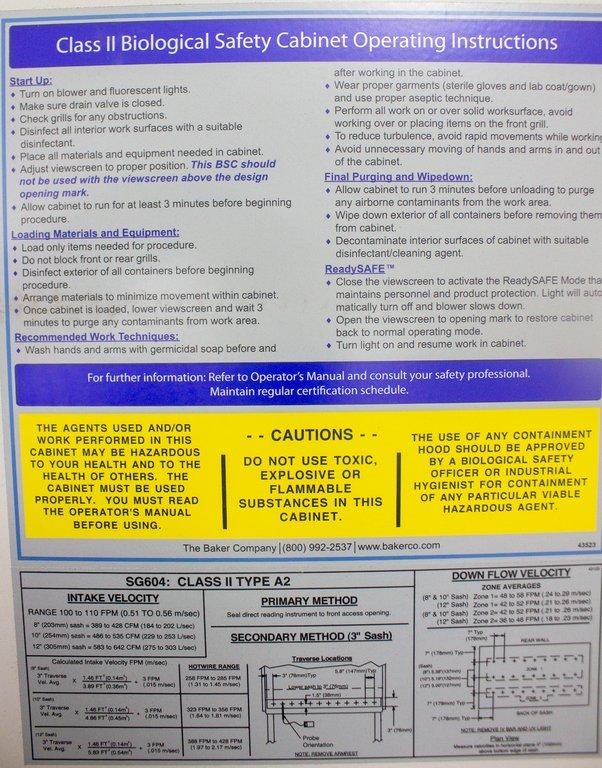 The Baker Company SG604 Biological Safety Cabinet with Energy Efficient Features
