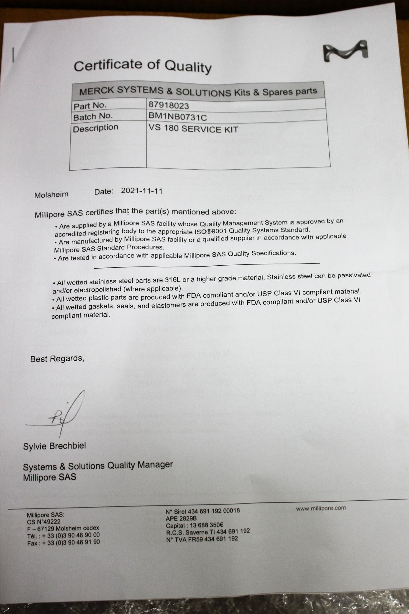 Millipore VS180 Service Kit 87918023 for Laboratory Maintenance