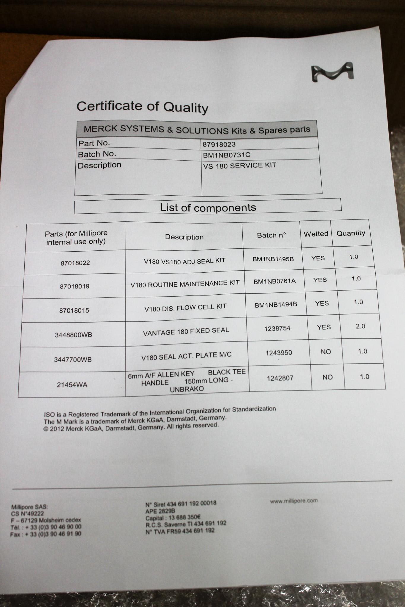 Millipore VS180 Service Kit 87918023 for Laboratory Maintenance