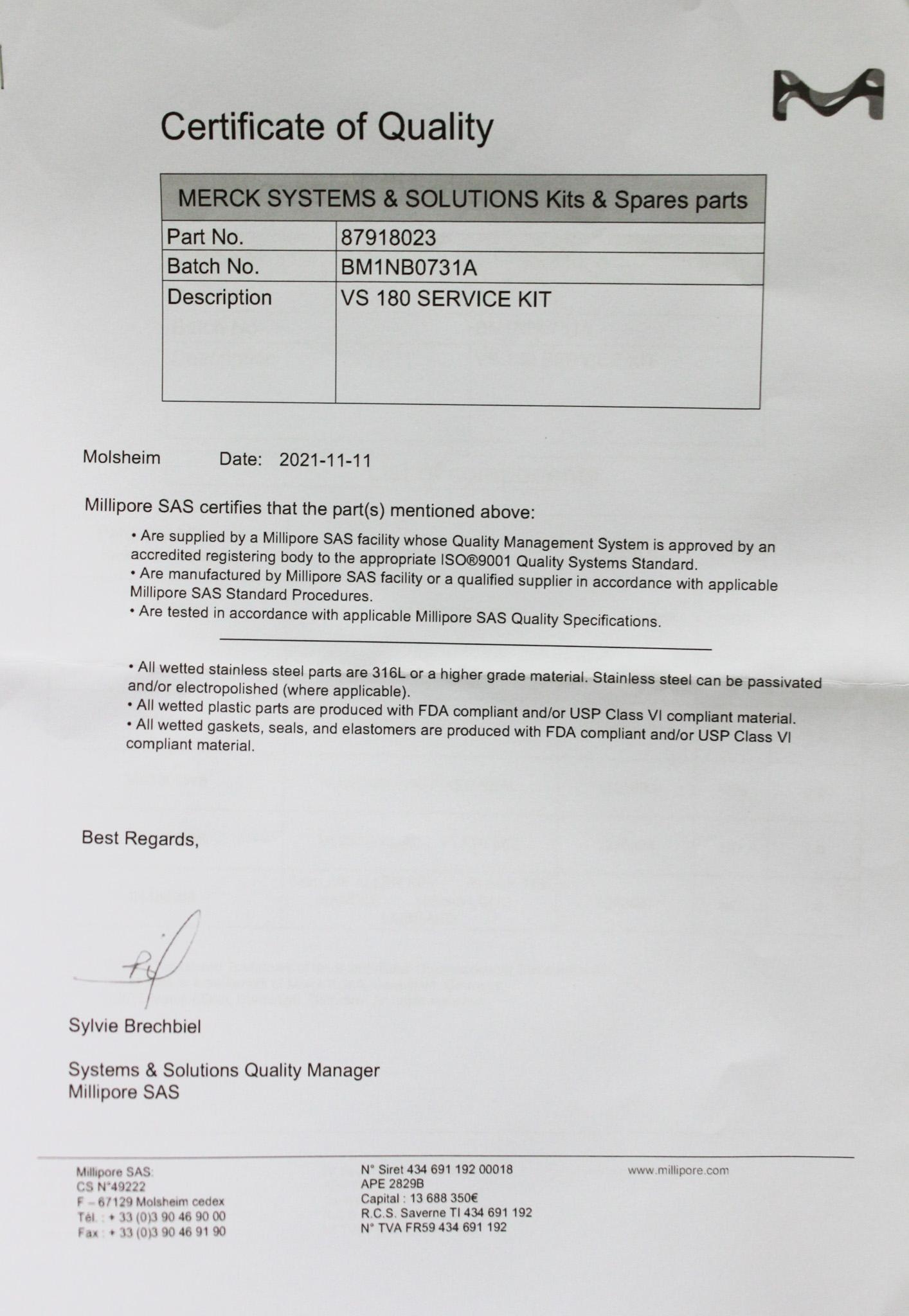 Millepore VS180 Service Kit 87918023 Laboratory Maintenance Kit