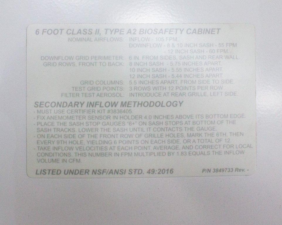 Labconco 302680101 Biosafety Cabinet Class II A2 HEPA Filtered 120V 6ft