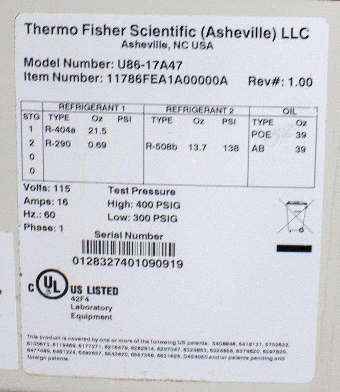 Thermo U86-17A47 Ultra Low Freezer -80C Cryofreezer Lab Storage Unit