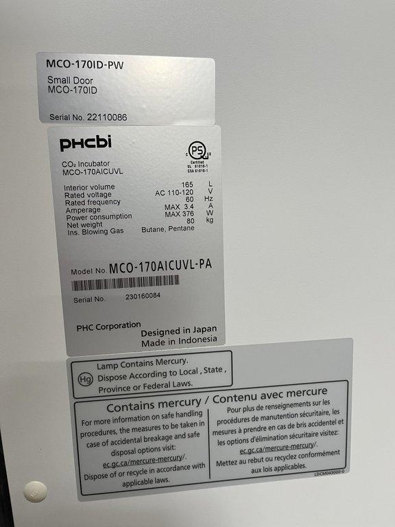 PHCBI MCO-170AICUVL-PA Incubator CO2 Chamber Excellent Condition