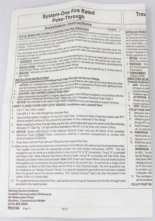 Hubbell S1PT3IMBLJ Facility Accessory Fire Rated Poke-Through Turn-Key