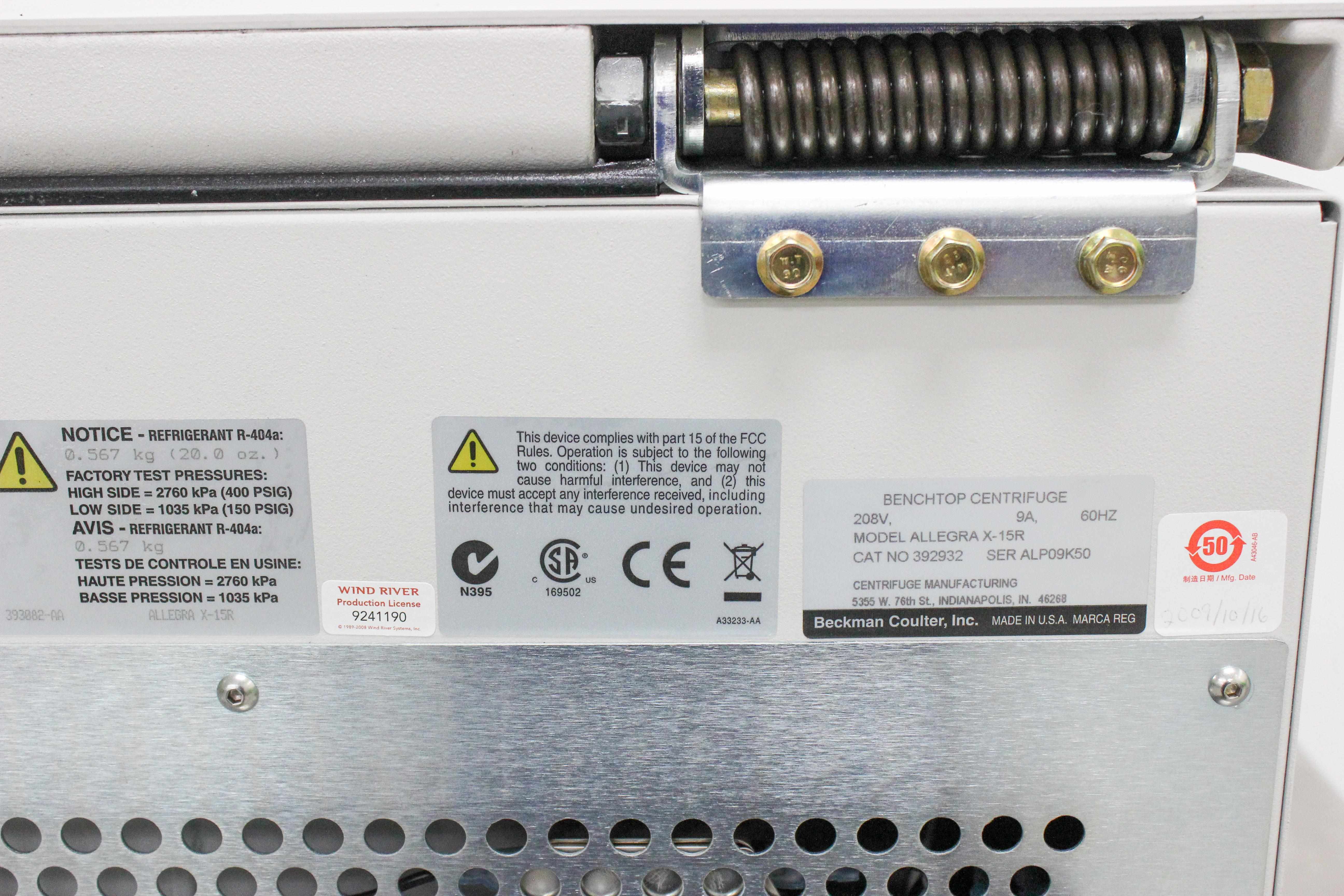 Beckman Coulter Allegra X-15R Refrigerated Centrifuge with Rotor, 5250xg