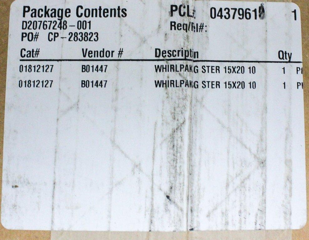 Nasco Whirl-Pak 184 oz Sterilized Sampling Bags with Write-On Label 5441 ml